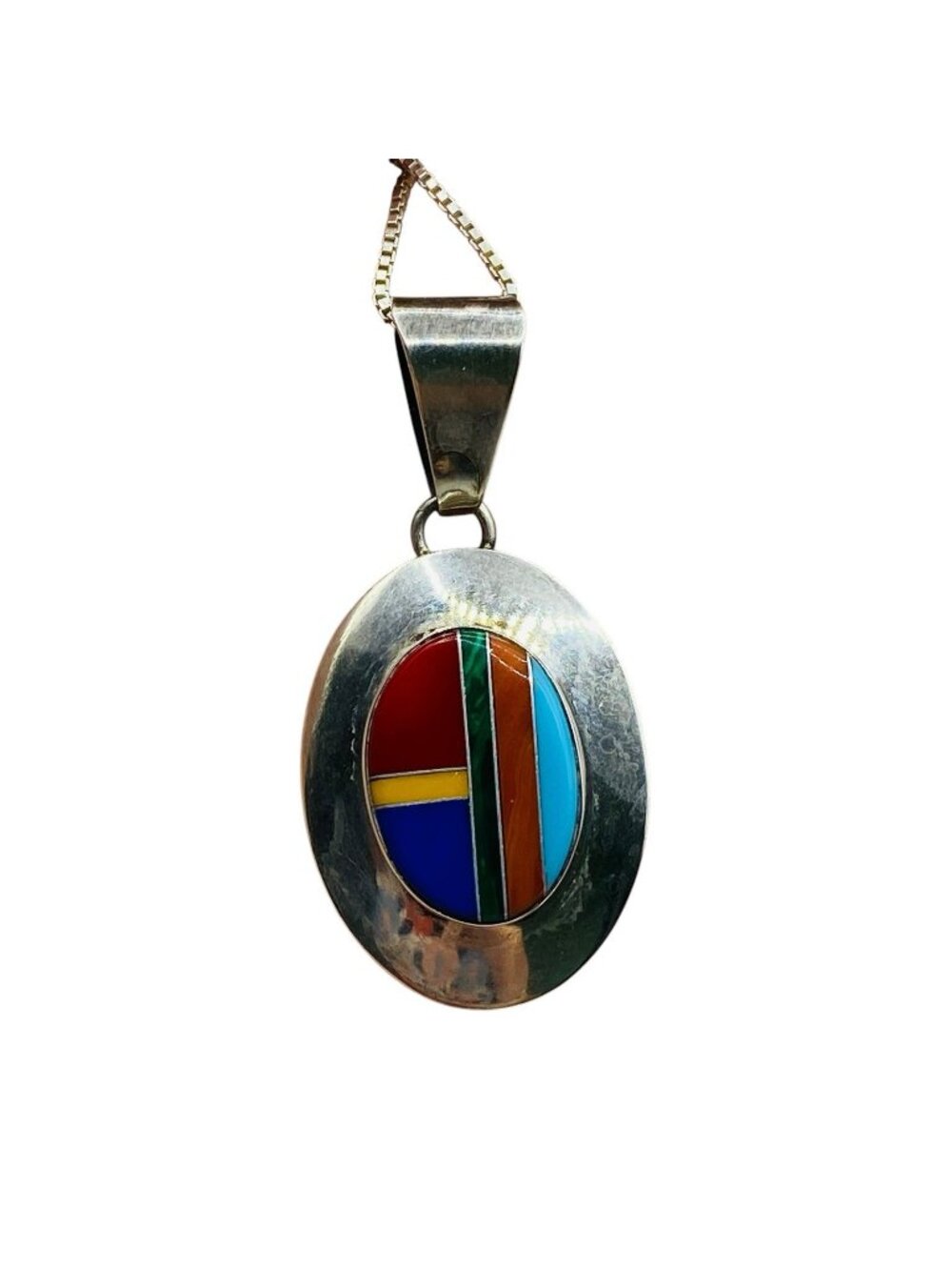 Ella Peter Navajo Sterling Silver Inlay Pendant Necklace Turquoise